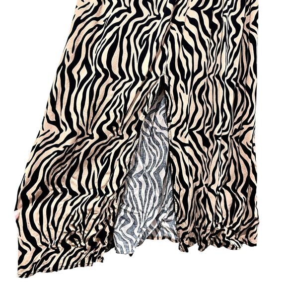 tan and black zebra print cutout sundress with tie front and front slit - Picture 4 of 8